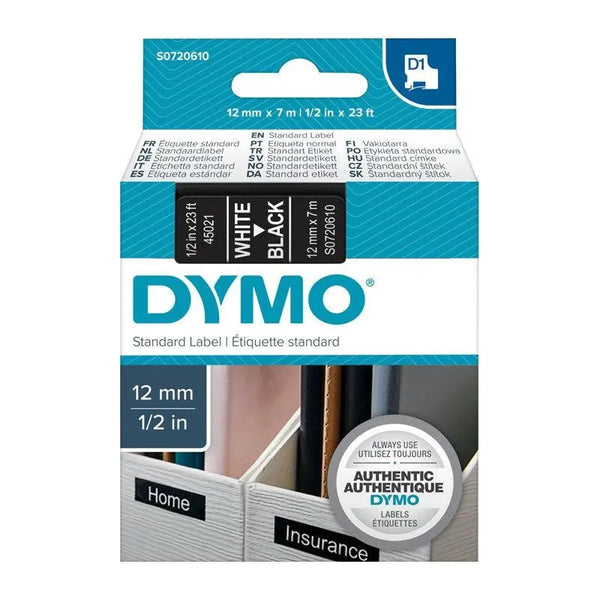 DYMO White on Black 12mmx7m Tape DYMO