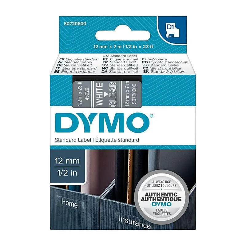 DYMO White on Clear 12mmx7m Tape DYMO