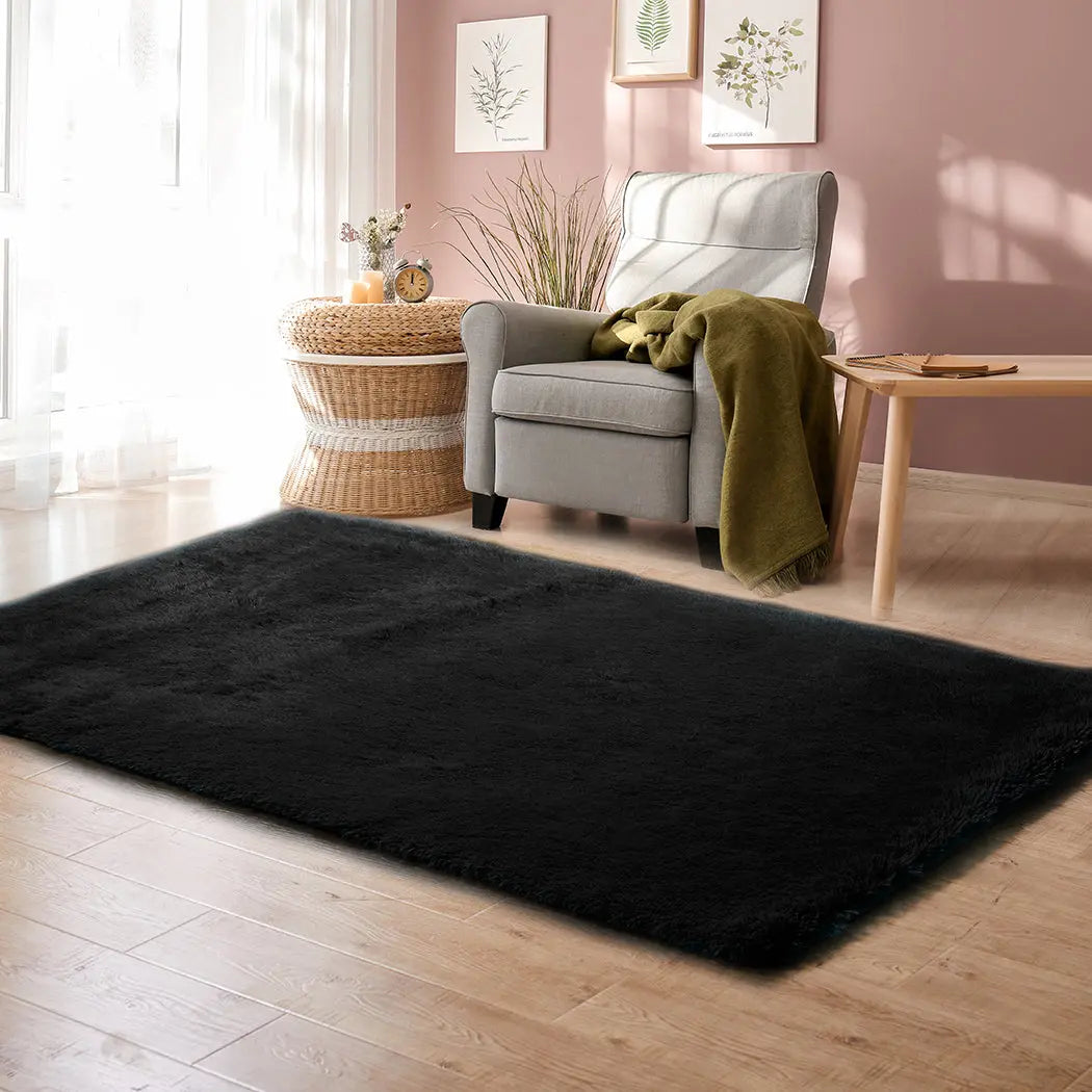 Designer Soft Shag Shaggy Floor Confetti Rug Carpet Home Decor 200x230cm Black Deals499