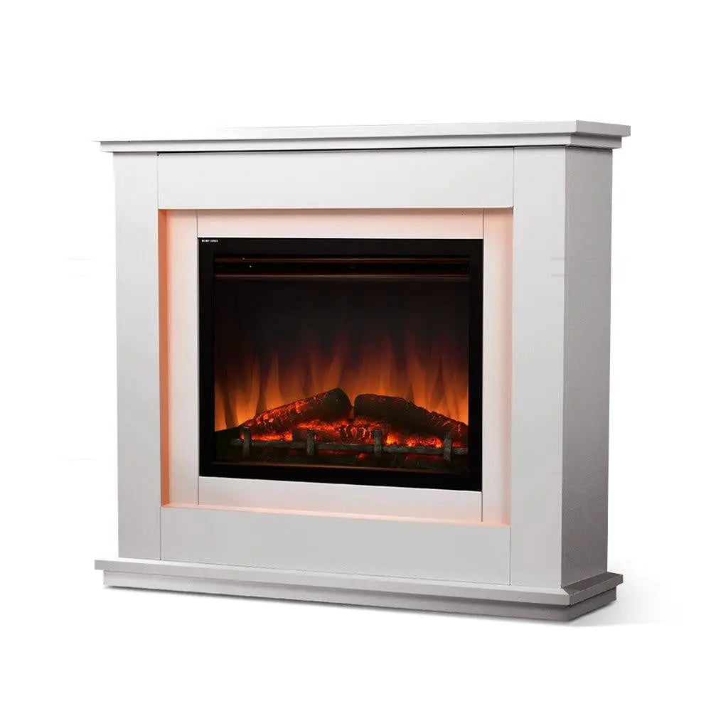 Devanti 2000W Electric Fireplace Mantle Portable Fire Log Wood Heater 3D Flame Effect White Deals499
