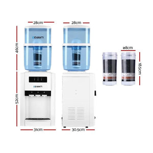 Devanti 22L Bench Top Water Cooler Dispenser Purifier Hot Cold Three Tap with 2 Replacement Filters Deals499