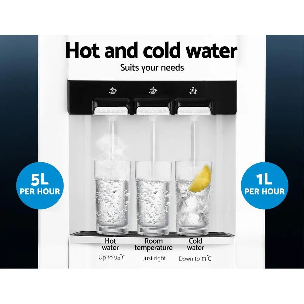 Devanti 22L Bench Top Water Cooler Dispenser Purifier Hot Cold Three Tap with 2 Replacement Filters Deals499