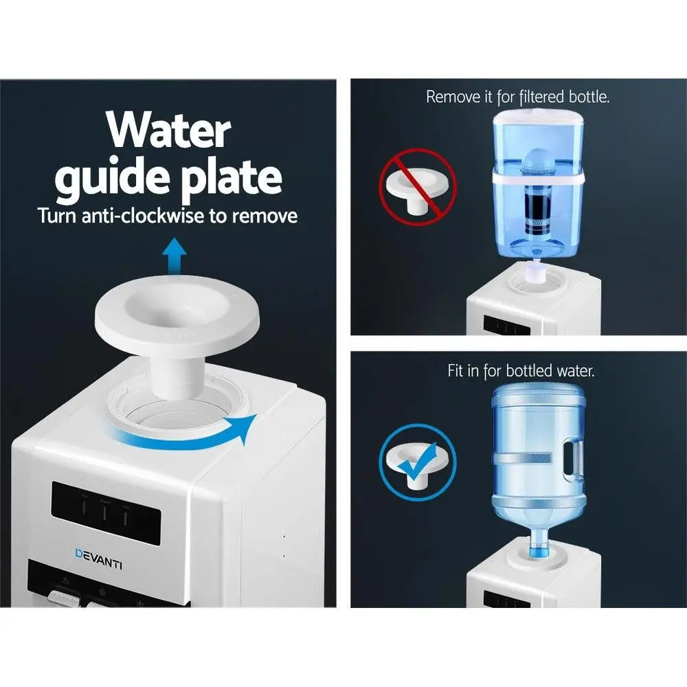 Devanti 22L Bench Top Water Cooler Dispenser Purifier Hot Cold Three Tap with 2 Replacement Filters Deals499