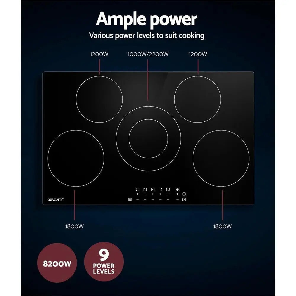 Devanti 90cm Ceramic Cooktop Electric Cook Top 5 Burner Stove Hob Touch Control 6-Zones Deals499