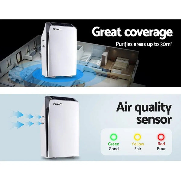 Devanti Air Purifier Purifiers HEPA Filter Home Freshener Carbon Ioniser Cleaner Deals499