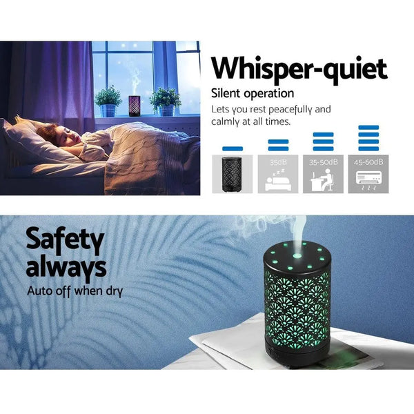 Devanti Aroma Diffuser Aromatherapy Essential Oils Metal Cover Ultrasonic Cool Mist 100ml Remote Control Black Deals499