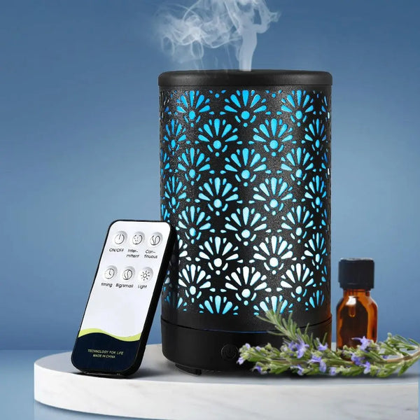 Devanti Aroma Diffuser Aromatherapy Essential Oils Metal Cover Ultrasonic Cool Mist 100ml Remote Control Black Deals499