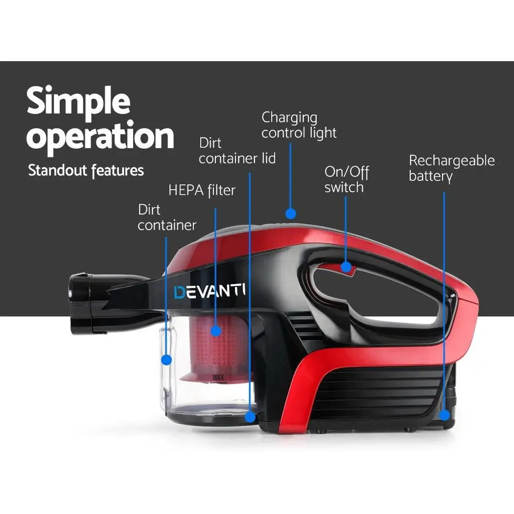 Devanti Cordless 150W Handstick Vacuum Cleaner - Red and Black Deals499