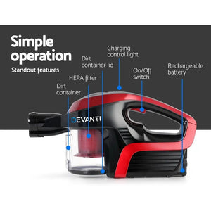Devanti Cordless 150W Handstick Vacuum Cleaner - Red and Black Deals499
