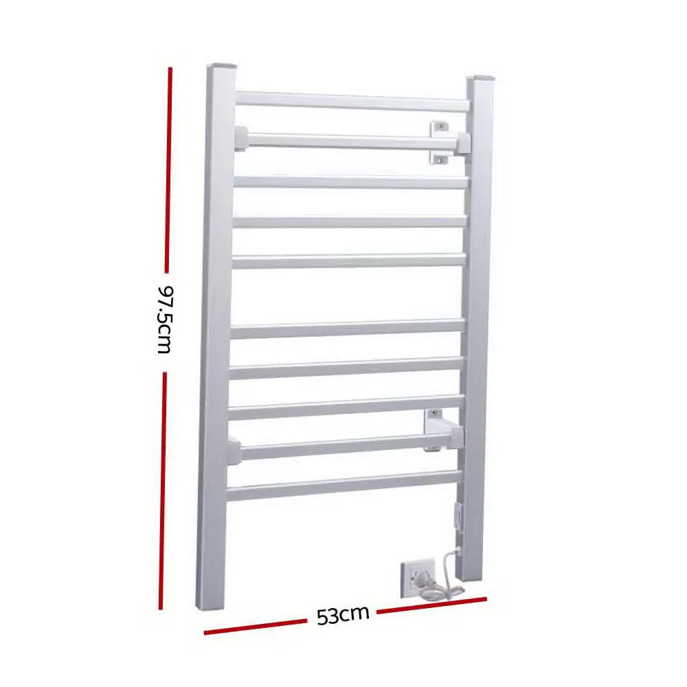 Devanti Electric Heated Towel Rail Rails Warmer Rack Aluminium 10 Bars Deals499
