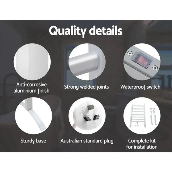 Devanti Electric Heated Towel Rail Rails Warmer Rack Aluminium 10 Bars Deals499