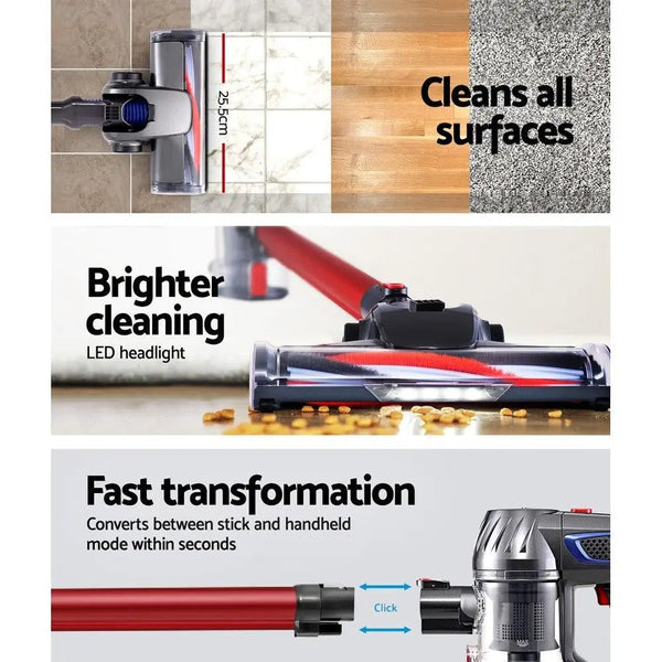 Devanti Handheld Vacuum Cleaner Cordless Stick Handstick Vac Bagless 2-Speed Headlight Red Deals499