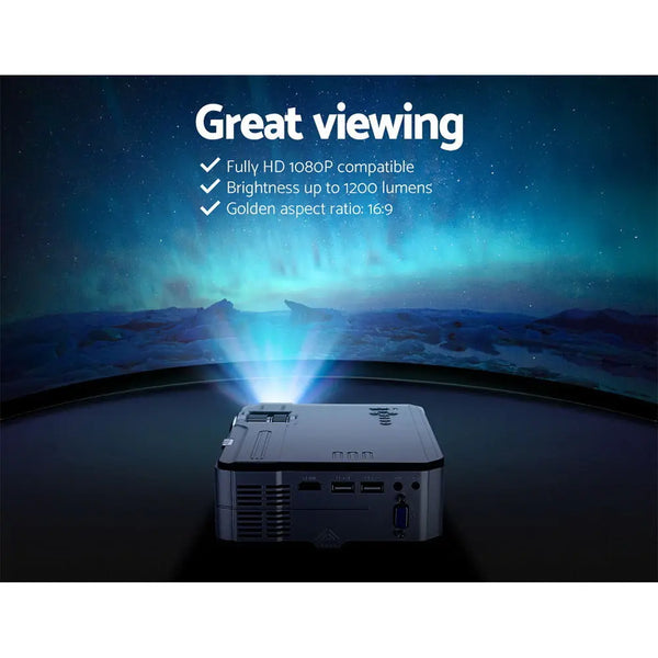 Devanti Mini Video Projector Portable HD 1080P 1200 Lumens Home Theater USB VGA Deals499
