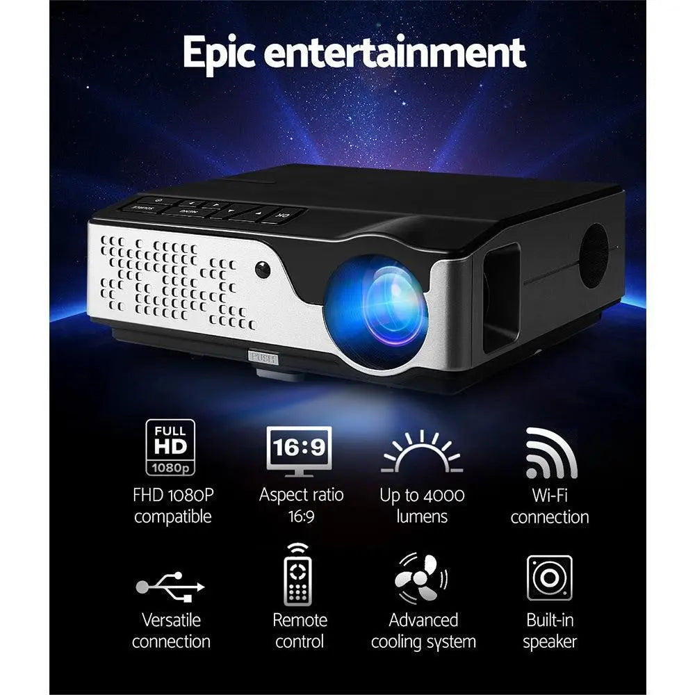 Devanti Video Projector Wifi USB Portable 4000 Lumens HD 1080P Home Theater Black Deals499
