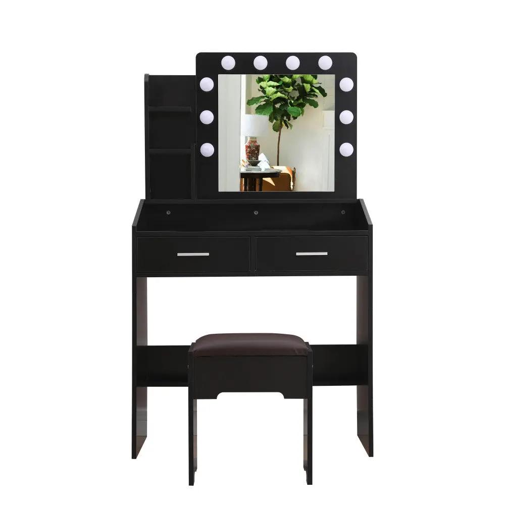 Diana Vanity Set with Shelves Cushioned Stool and Lighted Mirror- Black Deals499