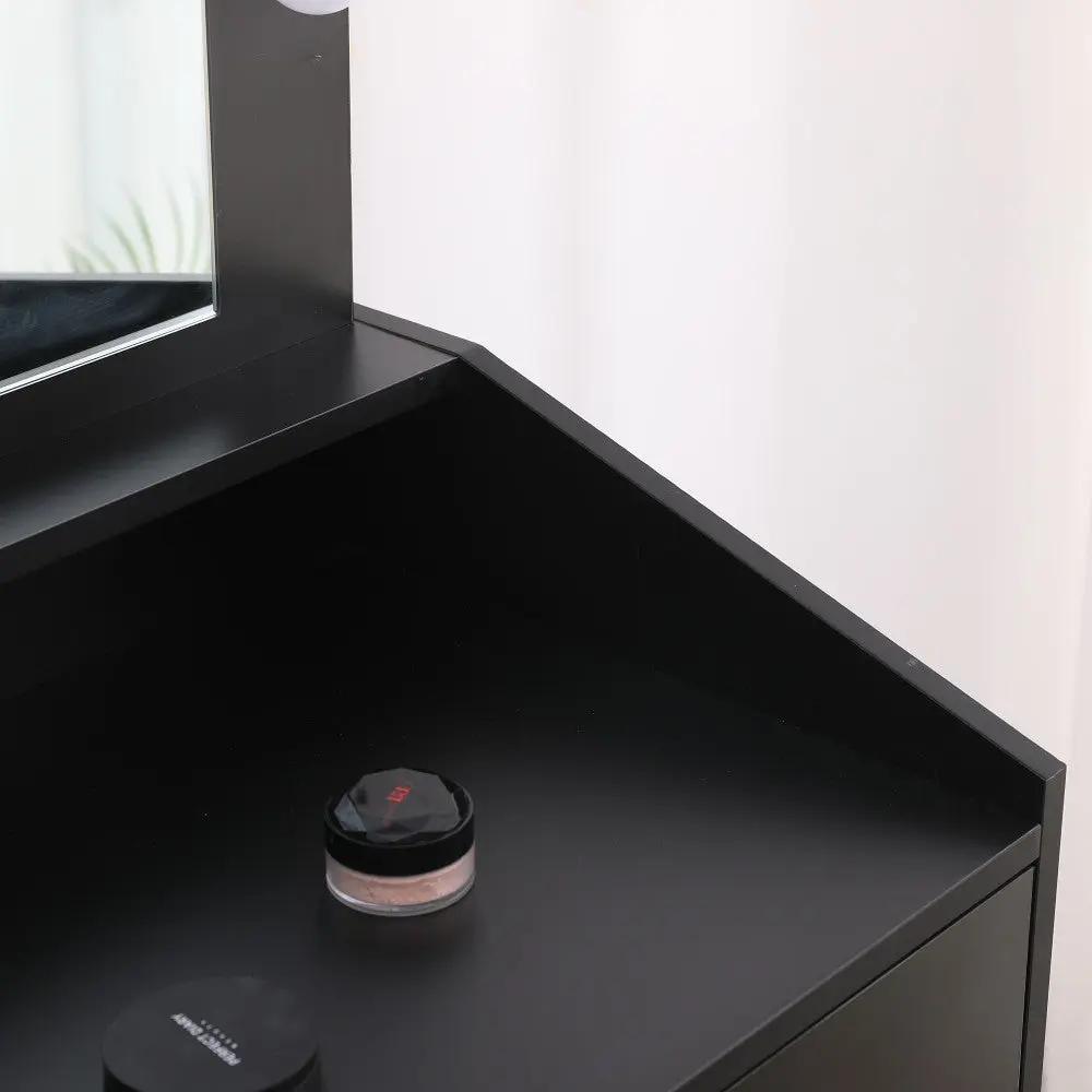 Diana Vanity Set with Shelves Cushioned Stool and Lighted Mirror- Black Deals499