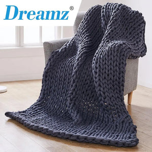 DreamZ Knitted Weighted Blanket Chunky Bulky Knit Throw Blanket 9KG Dark Grey Deals499