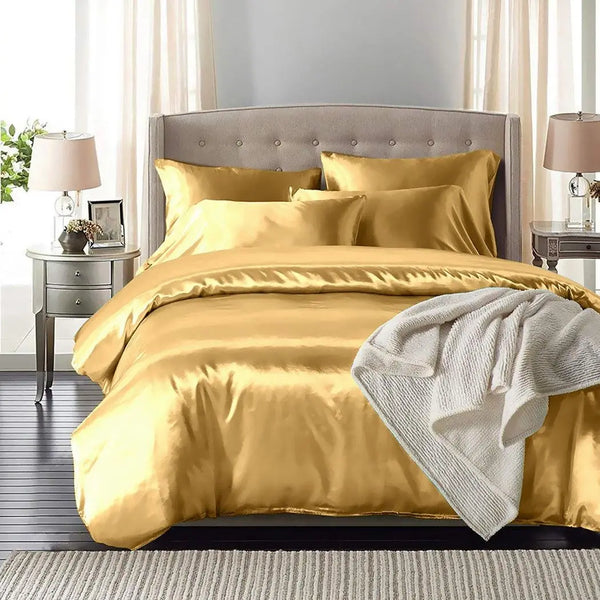 DreamZ Silk Satin Quilt Duvet Cover Set in Single Size in Champagne Colour Deals499