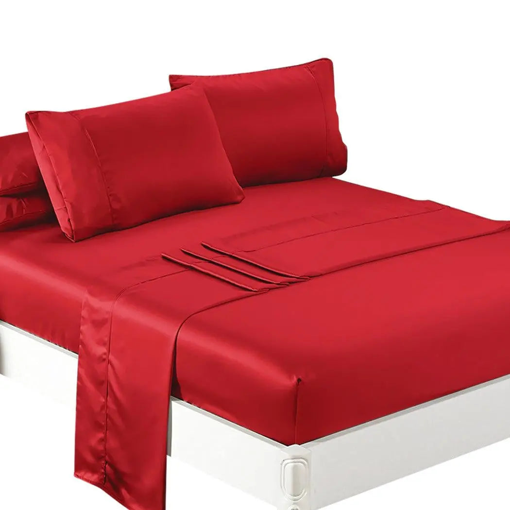 DreamZ Ultra Soft Silky Satin Bed Sheet Set in King Single Size Burgundy Colour Deals499