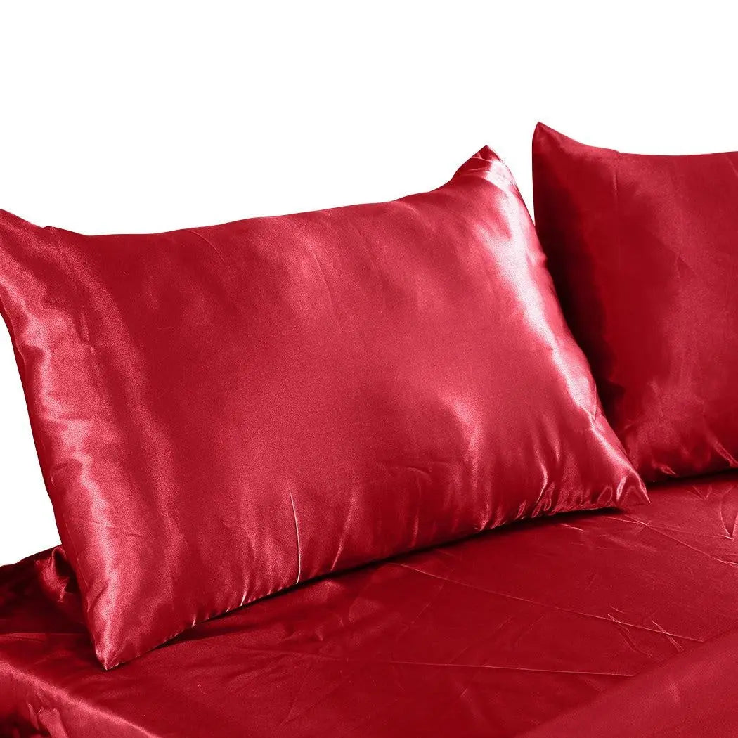 DreamZ Ultra Soft Silky Satin Bed Sheet Set in King Single Size Burgundy Colour Deals499