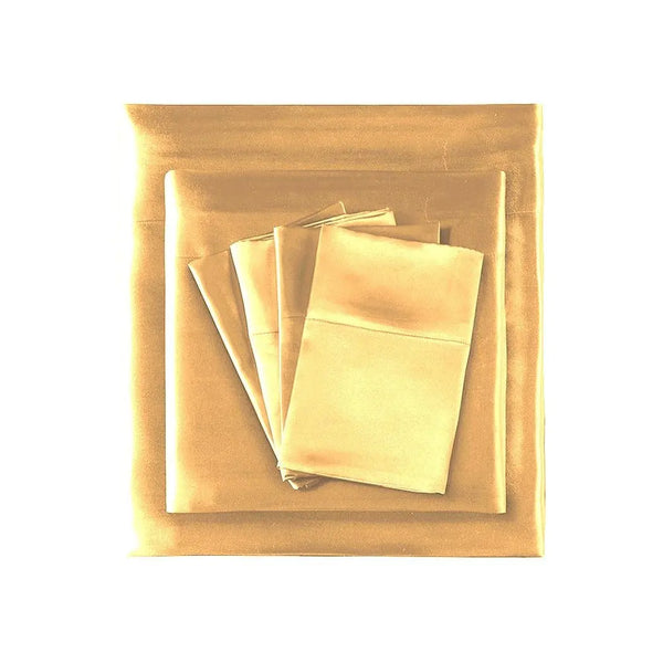 DreamZ Ultra Soft Silky Satin Bed Sheet Set in Queen Size in Gold Colour Deals499