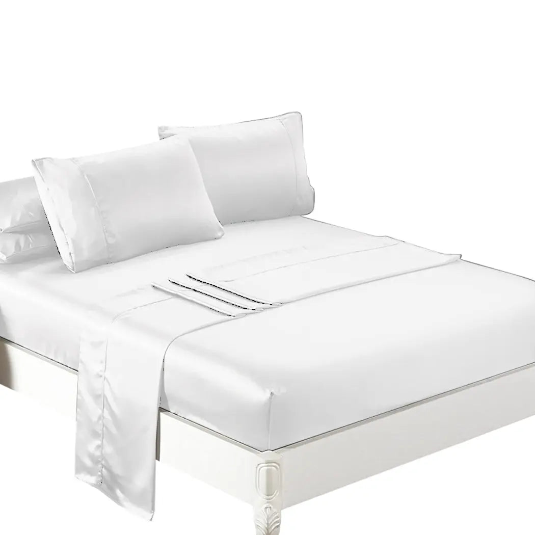 DreamZ Ultra Soft Silky Satin Bed Sheet Set in Queen Size in White Colour Deals499