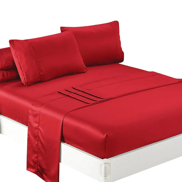 DreamZ Ultra Soft Silky Satin Bed Sheet Set in Single Size in Burgundy Colour Deals499