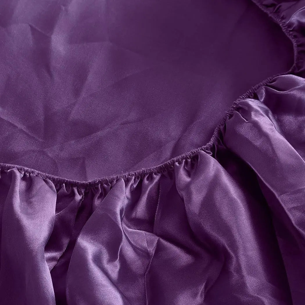 DreamZ Ultra Soft Silky Satin Bed Sheet Set in Single Size in Purple Colour Deals499