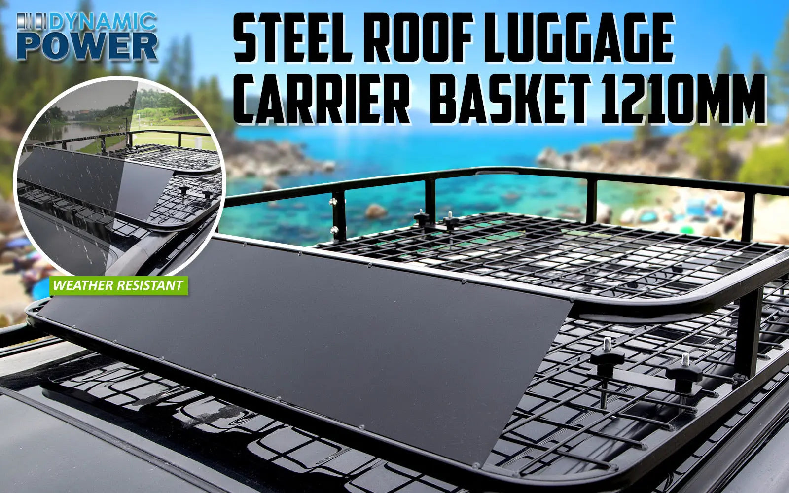 Dynamic Power Black Steel Roof Rack Luggage Carrier Basket 4WD 121cm Deals499