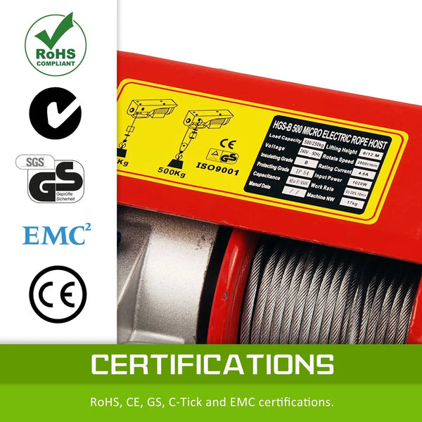 Dynamic Power Electric Hoist Remote Chain Lift 240V 1020w 250/500KG Deals499