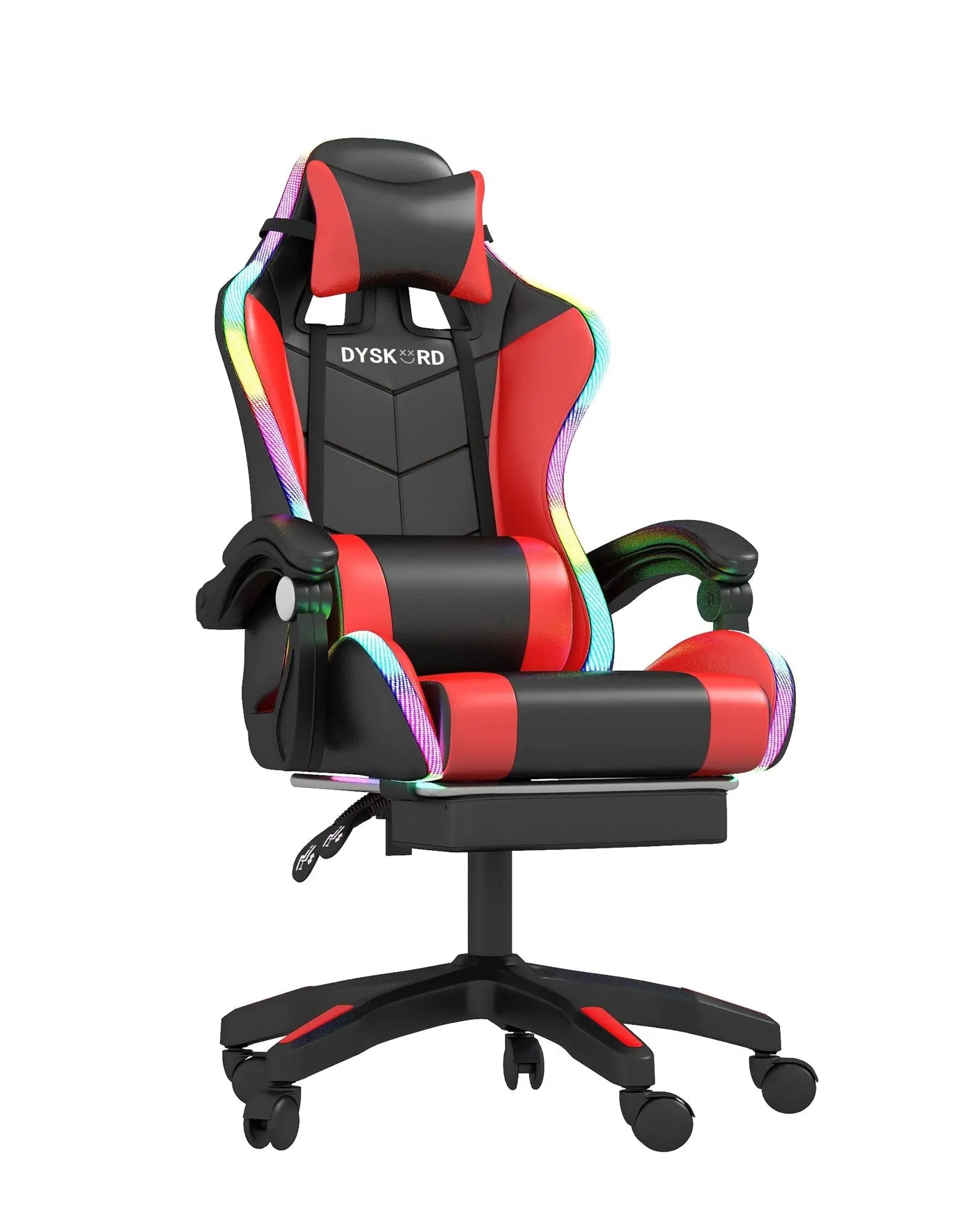 Dyskord Gaming Chair RGB LED Lighting Leg Rest Vibrating Lumbar Support Padded Deals499