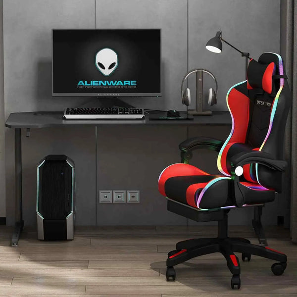 Dyskord Gaming Chair RGB LED Lighting Leg Rest Vibrating Lumbar Support Padded Deals499