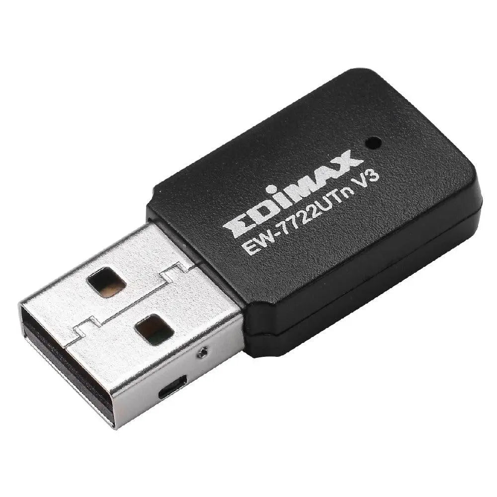 EDIMAX Wireless Mini USB Adapter 300Mbps USB EW-7722UTn Version 3 802.11 BGN, WPS Button, Tiny Size For Mobility And Convenience EDIMAX