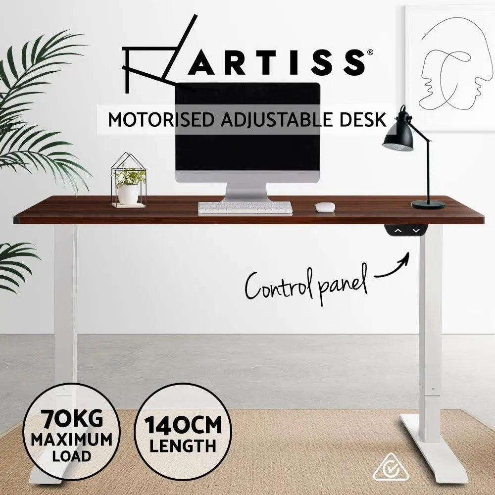 Electric Motorised Height Adjustable Standing Desk - White Frame with 140cm Walnut Top Deals499