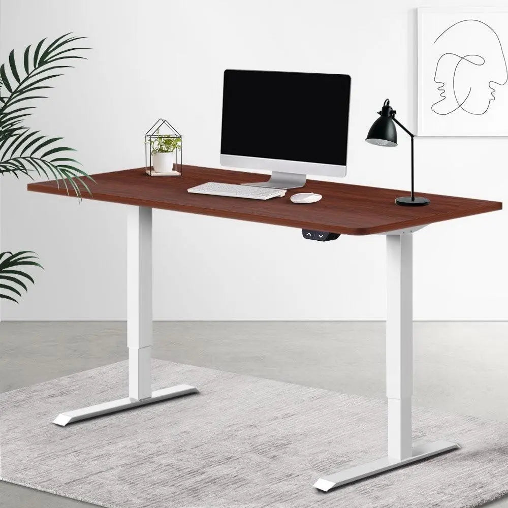Electric Motorised Height Adjustable Standing Desk - White Frame with 140cm Walnut Top Deals499