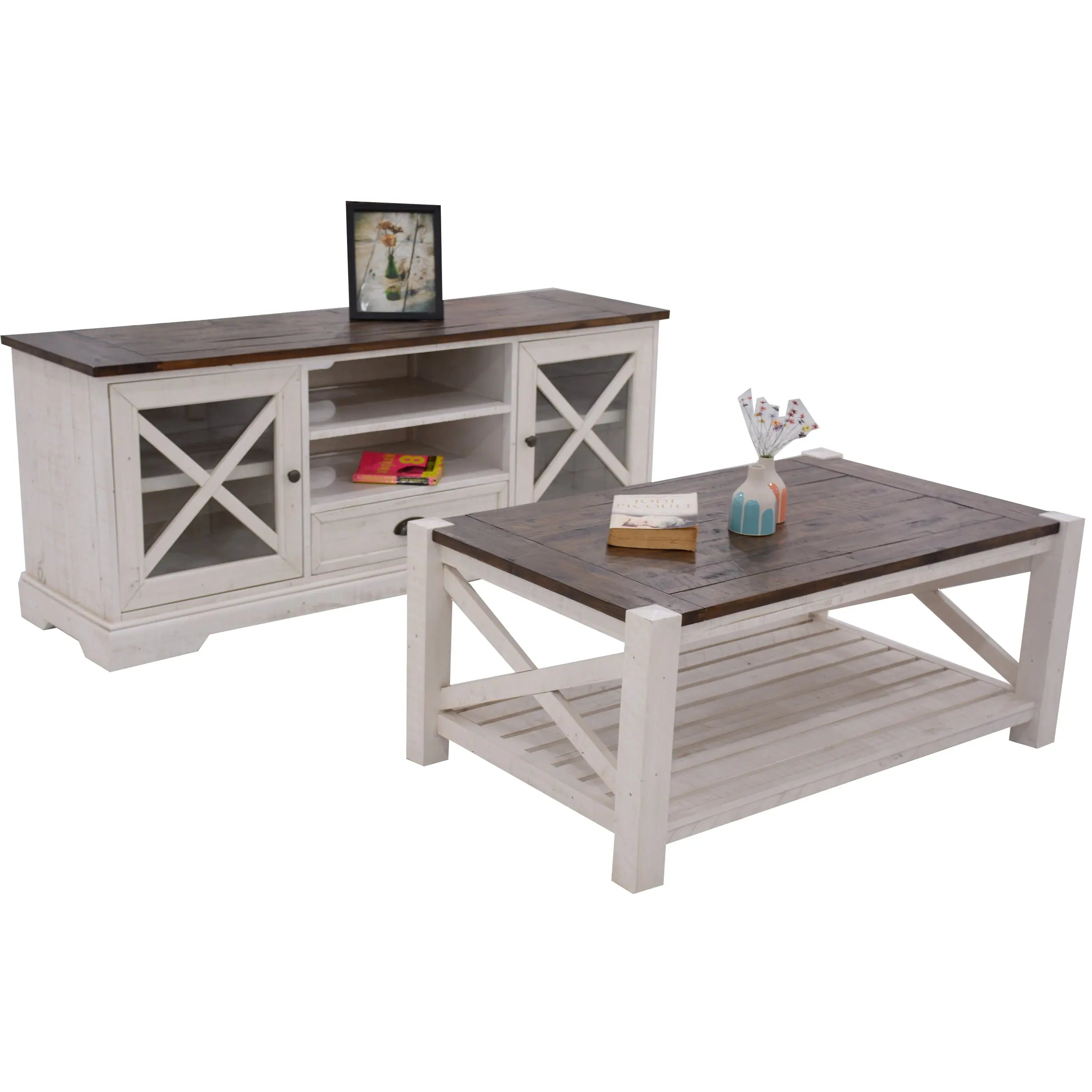 Erica ETU Entertainment TV Unit 160cm Solid Acacia Wood Hampton Brown White Deals499