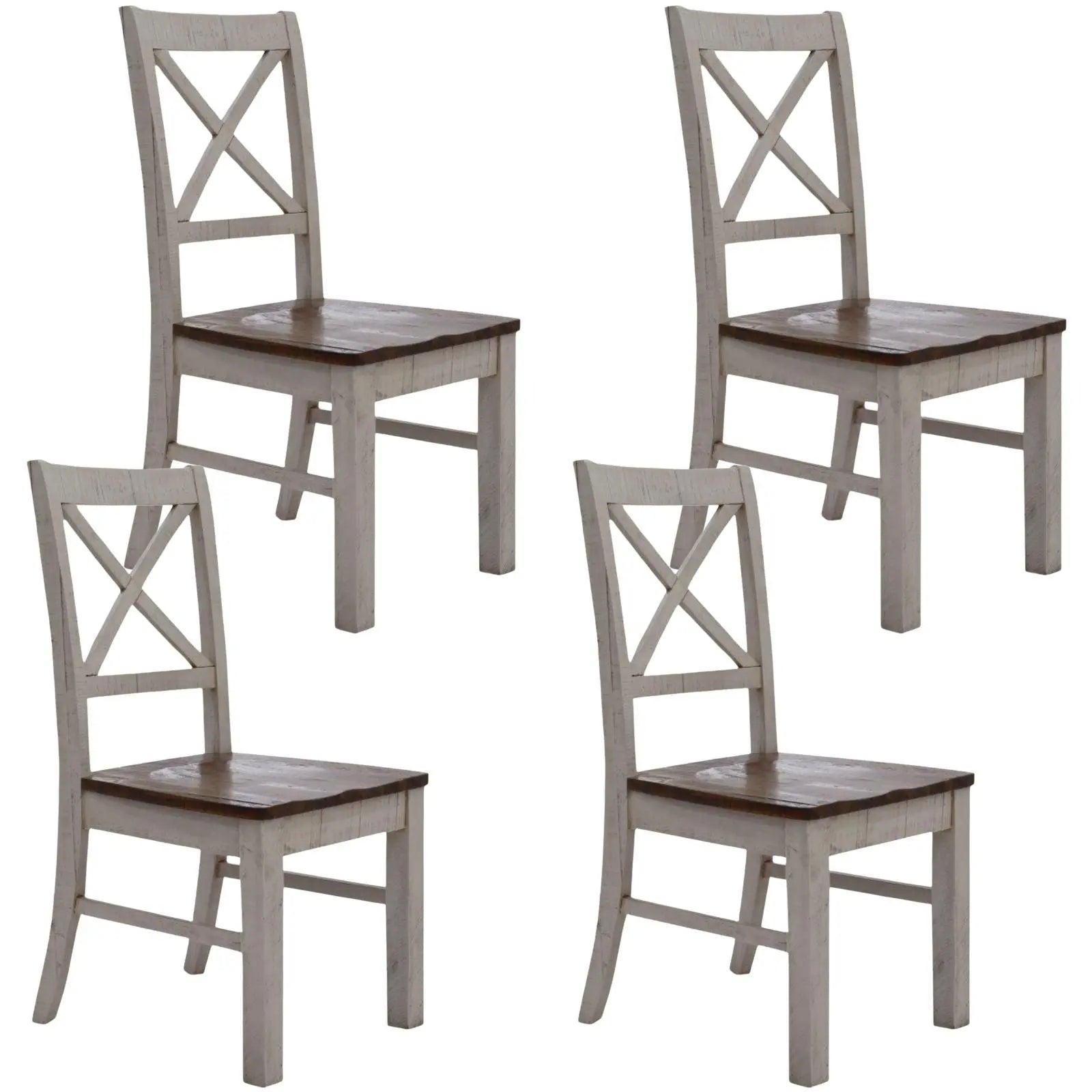 Erica X-Back Dining Chair Set of 4 Solid Acacia Timber Wood Hampton Brown White Deals499