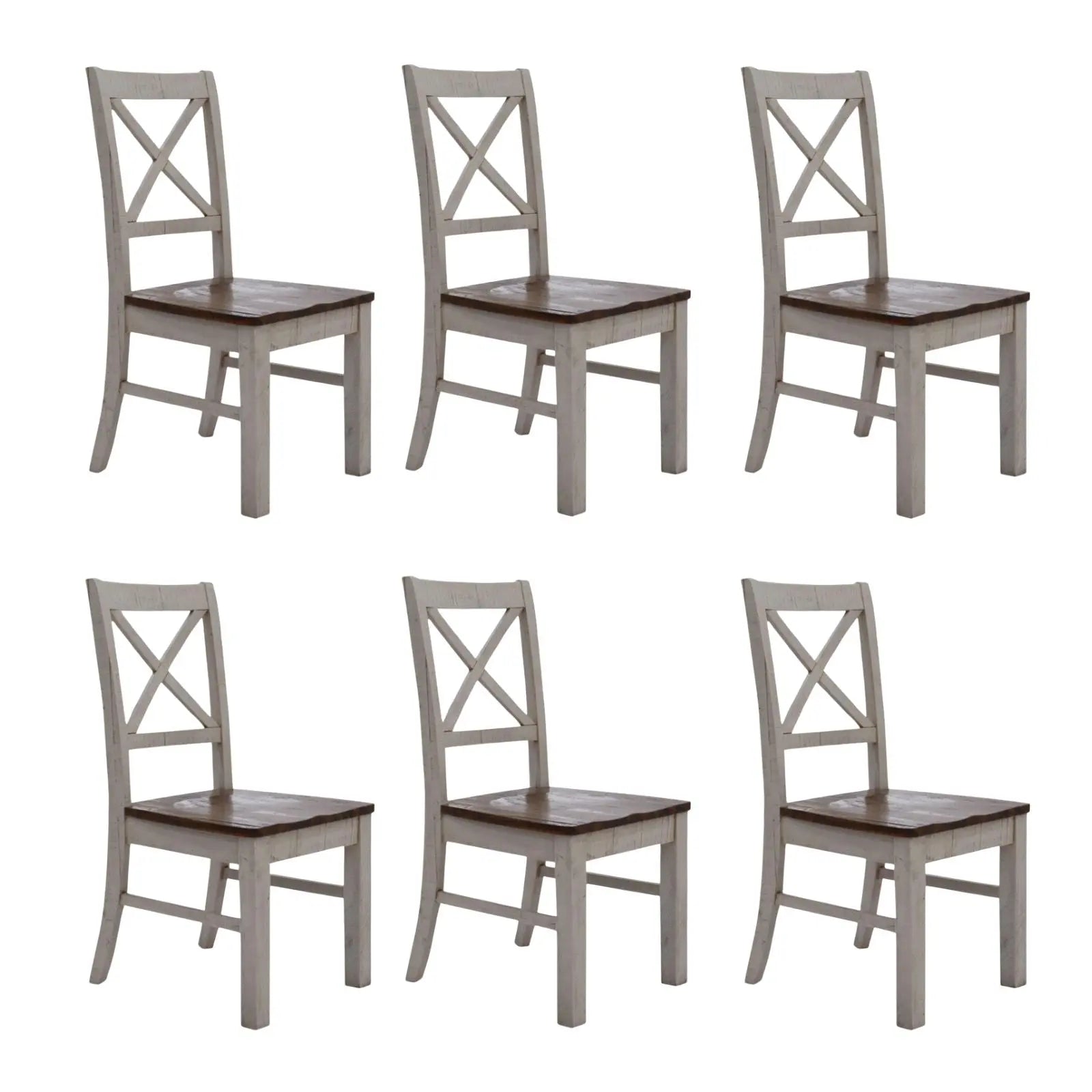Erica X-Back Dining Chair Set of 6 Solid Acacia Timber Wood Hampton Brown White Deals499