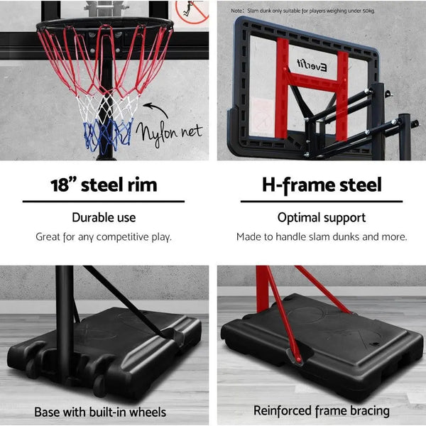 Everfit 3.05M Basketball Hoop Stand System Ring Portable Net Height Adjustable Black Deals499