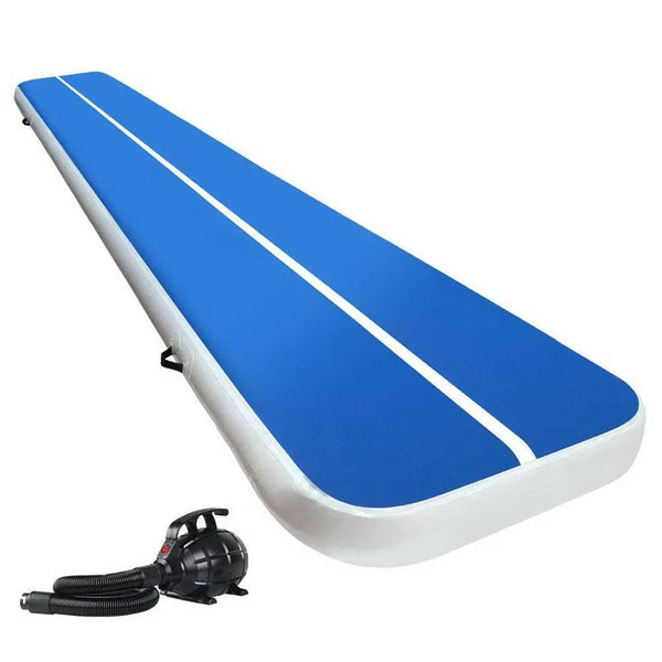 Everfit 5X1M Inflatable Air Track Mat 20CM Thick with Pump Tumbling Gymnastics Blue Deals499