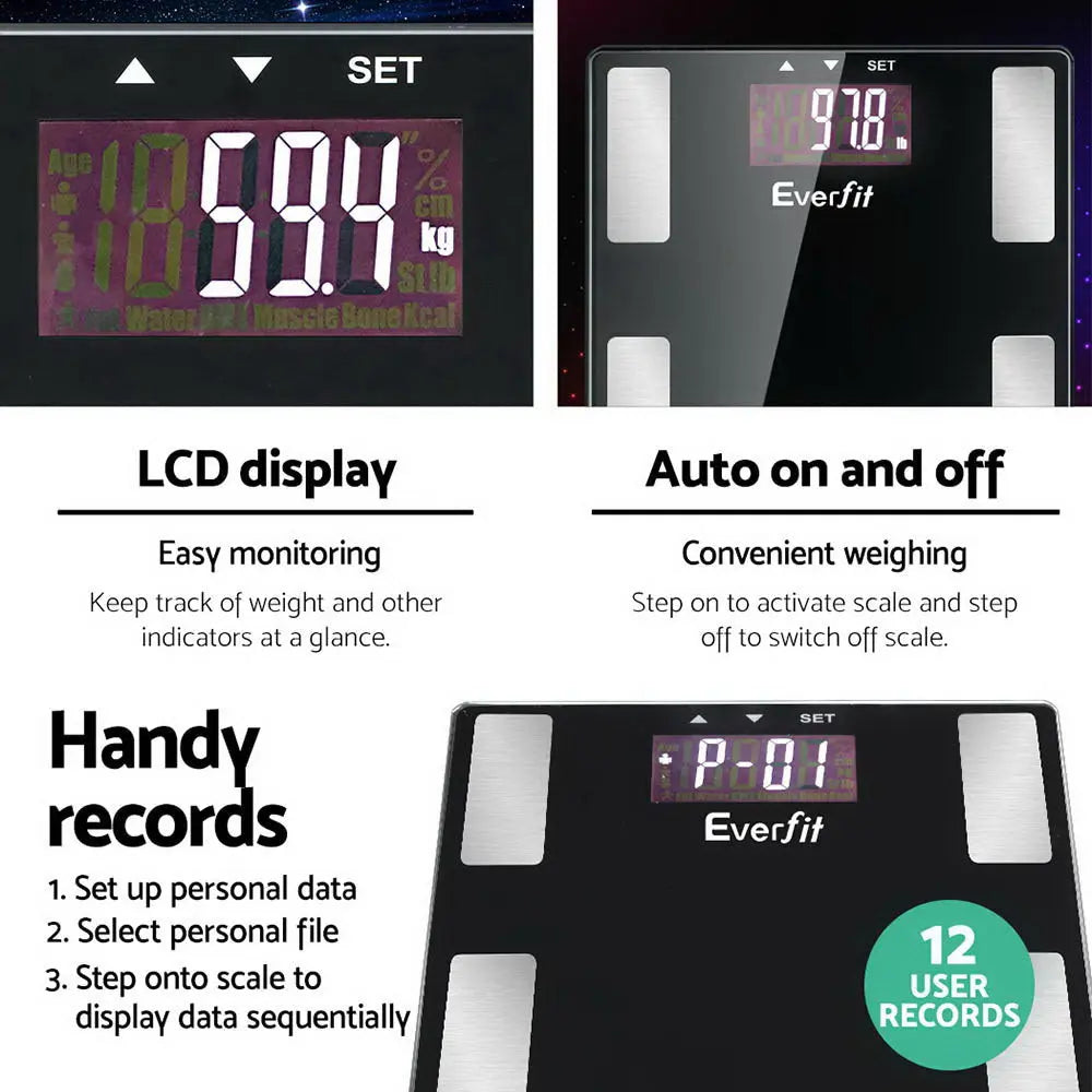 Everfit Bathroom Scales Digital Body Fat Scale 180KG Electronic Monitor BMI CAL Deals499