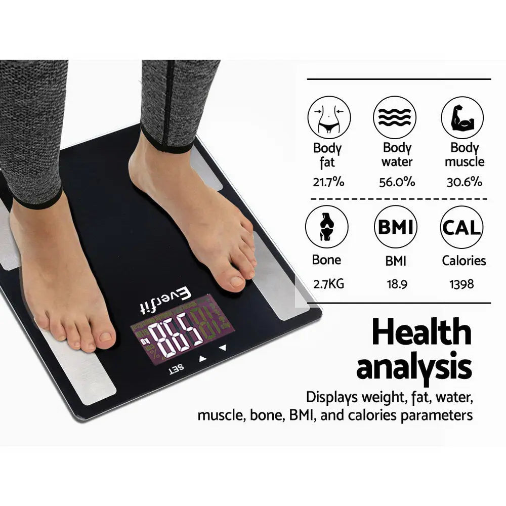 Everfit Bathroom Scales Digital Body Fat Scale 180KG Electronic Monitor BMI CAL Deals499