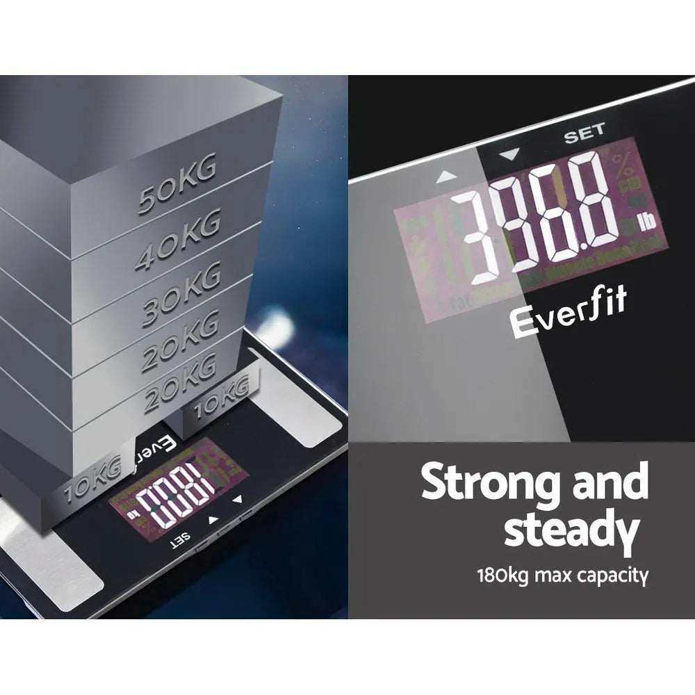 Everfit Bathroom Scales Digital Body Fat Scale 180KG Electronic Monitor BMI CAL Deals499