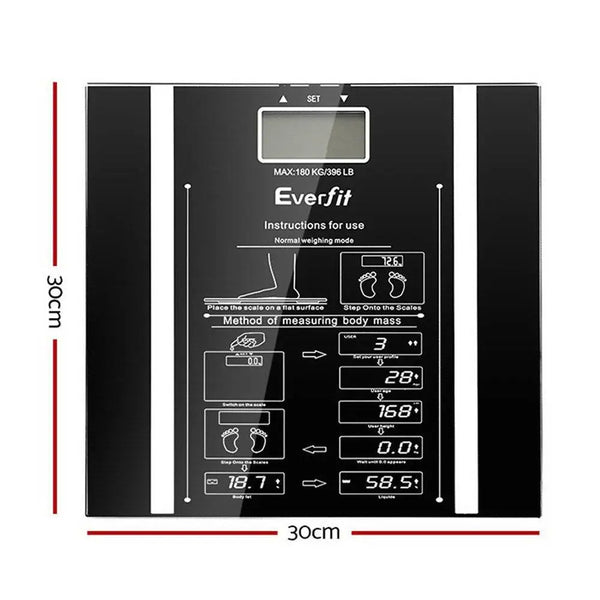 Everfit Bathroom Scales Digital Body Fat Scale 180KG Electronic Monitor Tracker Deals499