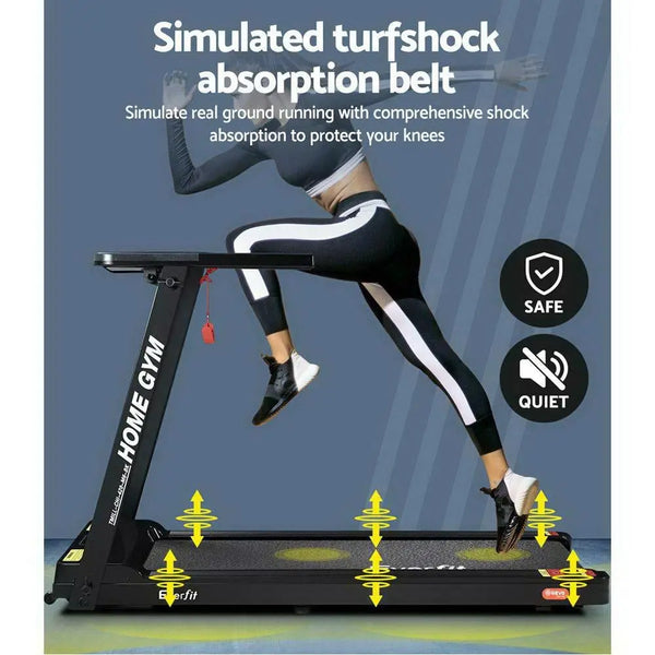 Everfit Electric Treadmill Home Gym Exercise Running Machine Fitness Equipment Compact Fully Foldable 420mm Belt Black Deals499