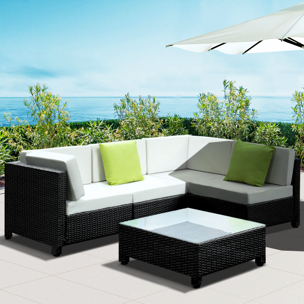 Gardeon 5PC Outdoor Furniture Sofa Set Lounge Setting Wicker Couches Garden Patio Pool Deals499