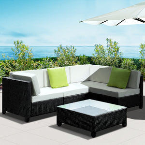 Gardeon 5PC Outdoor Furniture Sofa Set Lounge Setting Wicker Couches Garden Patio Pool Deals499