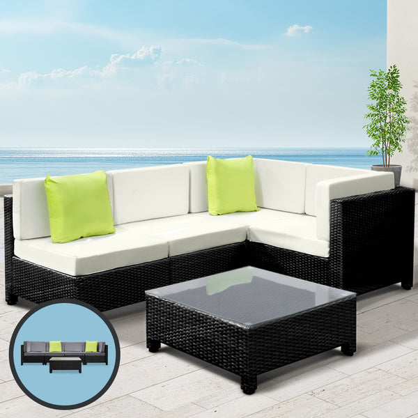 Gardeon 5PC Outdoor Furniture Sofa Set Lounge Setting Wicker Couches Garden Patio Pool Deals499