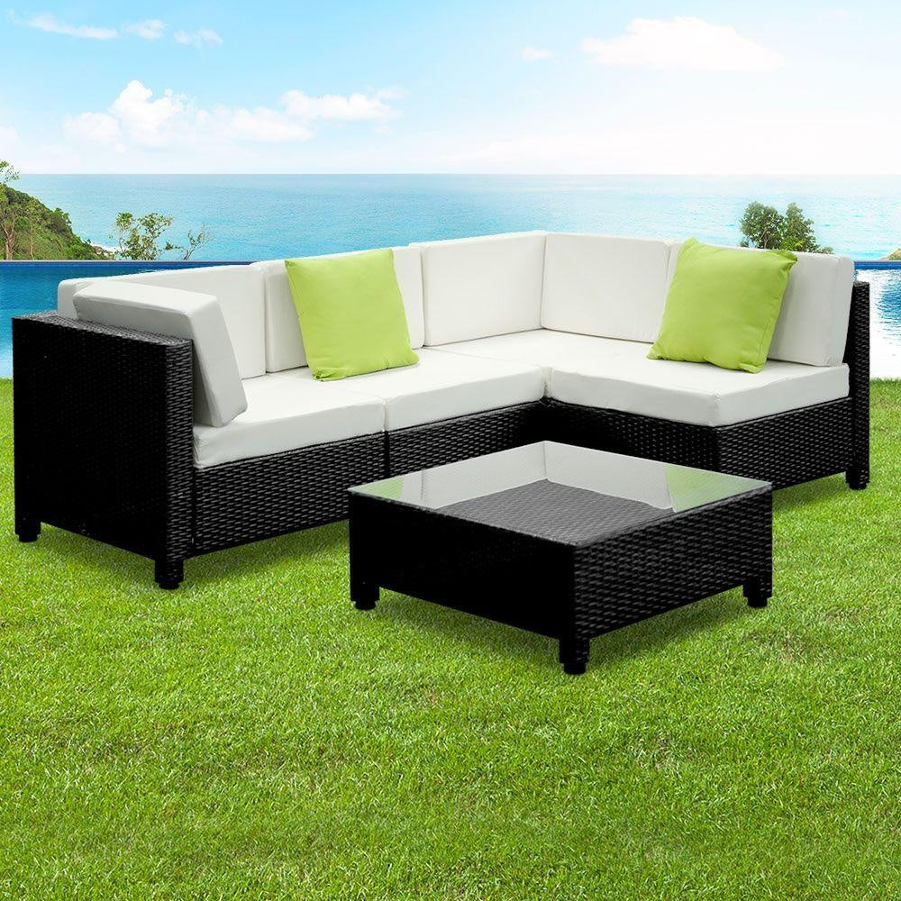 Gardeon 5PC Outdoor Furniture Sofa Set Lounge Setting Wicker Couches Garden Patio Pool Deals499