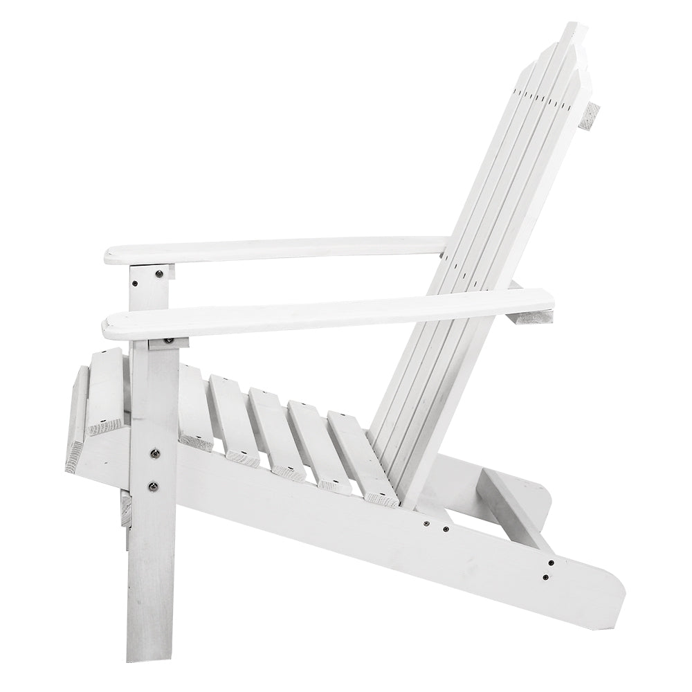 Gardeon Outdoor Sun Lounge Beach Chairs Table Setting Wooden Adirondack Patio - White Deals499
